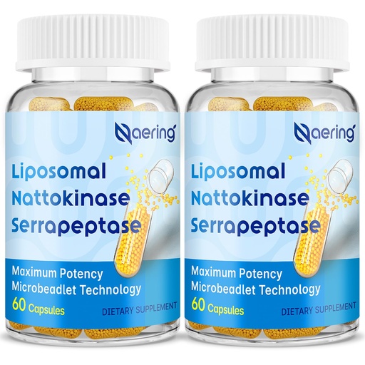 [BRSRAZTYBVYQKHIY] Liposomal Nattokinase 12,000 FU Serrapeptase 360,000 SPU Enzyme Supplement - Enriched with Synergistic Enzymes and Nutrient Blend & Inulin for Circulatory, Gut, Digestion 60 Capsules (2 Bottle)
