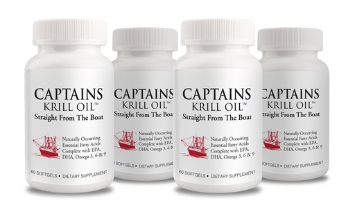 [BRSWIBAIDF5WG2DI] Captains Pure Antarctic Krill Oil Softgels | Omega 3 EPA, DHA with Astaxanthin & Phospholipids| No Additives or Chemicals | 1000mg per Serving, 60 Capsules, 4-Pack