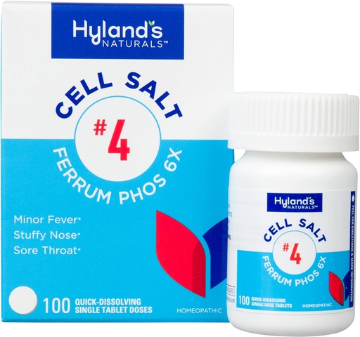 [BRSRMZL6OAGWAYDJ] Hyland's No. 4 Cell Salt Ferrum Phos 6X Tablets, Decongestant and Sinus Relief, Inflammation Supplement, Natural Relief of Cold and Fever Symptoms, Quick Dissolving Tablets, 100 Count