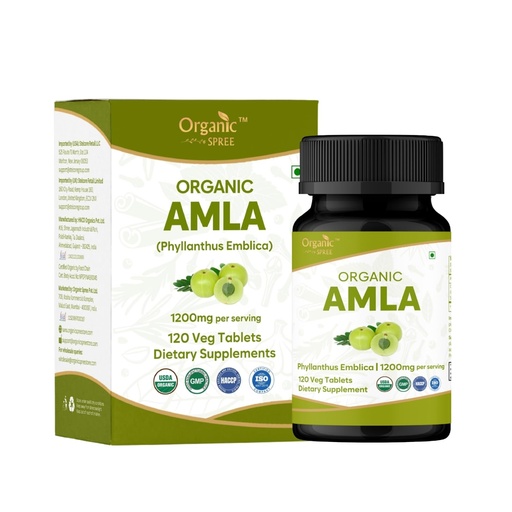[BRSRAEIKOJ7QGELX] ORGANIC SPREE Amla Tablets - 1200 mg per Serving - Indian Gooseberry, Phyllanthus Emblica Supplement, Rich in Vitamin C & Supports Immune Health,120 Tablets* - GMP and Organic Certified