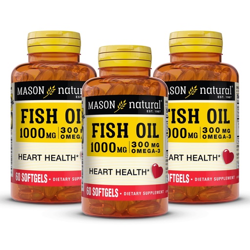 [BRSW2CQ7BUIRUETP] MASON NATURAL Omega,3 Fish Oil, 180,Day Supply, 1000mg with EPA and DHA for Joint Support, 60 Softgel Pills (3 Pack)