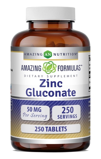 [BRSWKFYEPIGBCETK] Amazing Formulas Zinc Gluconate 50 Mg Supplement | Tablets | Non-GMO | Gluten-Free | Made in USA (1 Pack | 250 Count)
