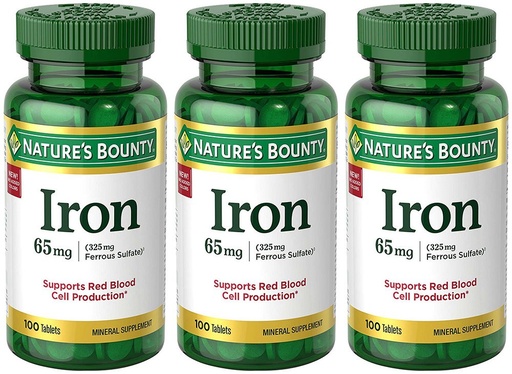 [BRSWGC34O4BWG2TU] Nature's Bounty Iron 65 mg, 3 Bottles (100 Count)