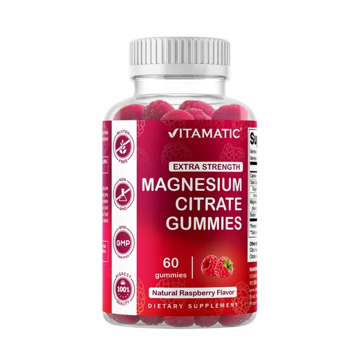 [BRSRMAYBO4BAGDTA] Vitamatic Extra Strength Magnesium Gummies – 255 mg (Elemental Magnesium) per Serving – 60 Vegan Gummies Supports Relaxation, Muscle & Nerve Function, Bone Health & Energy Production