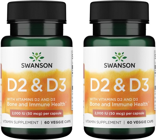 [BRSWGFD3CN4A4C3B] Swanson Vitamin D Complex with Vitamins D2 & D3 - Complete Sunshine Vitamin Complex for Bone, Dental & Immune Health - Vitamin Supplement (50 mcg, 60 Veggie Capsules) (2 Pack)