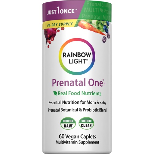 [BRSWGEI7BYCA22TG] Rainbow Light Prenatal Multivitamin One + for Women | 60 Caplets | Essential Nutrition for Mom & Baby | Real Food Nutrients | Prenatal Botanical & Probiotic Blend