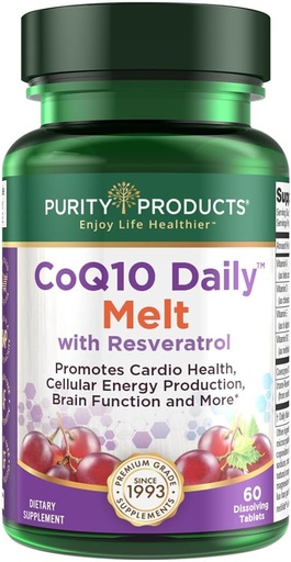 [BRSWIAT7O5YWYH3C] 纯净产品 CoQ10 与 Resveratrol Melt 100mg CoQ10-30mg 跨Resveratrol - 维生素A, D3, E, 和 B12 (作为甲基Cobalamin) - 60 快速溶解片