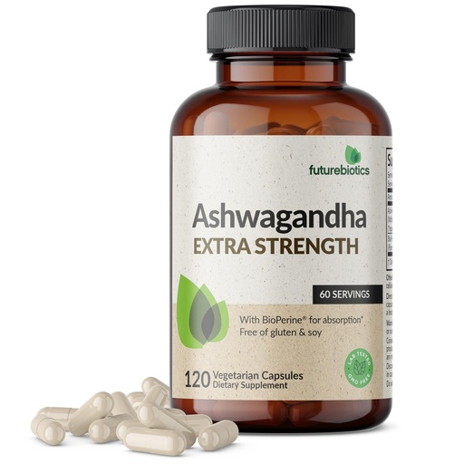 [BRSROAA6BMHWC2DD] Futurebiotics Ashwagandha Extra Strength Stress & Mood Support with BioPerine - Non GMO Formula, 120 Vegetarian Capsules