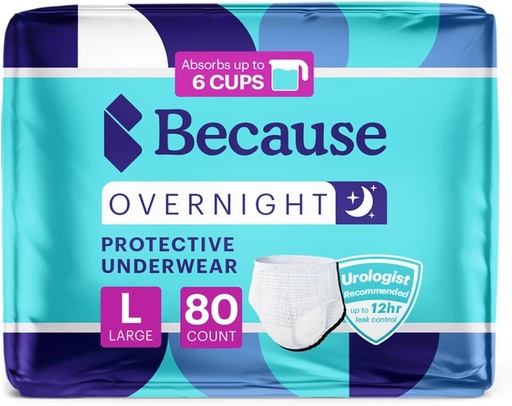 [BRSW2GIHDN6RMYD3] Weil Overnight Absorbency Pull Ups - Adult Disposable Incontinence Underwear, Extra Absorbent Nighttime Briefs für Männer und Frauen, Weiß, Large, 80 Count (4 Packs von 20)