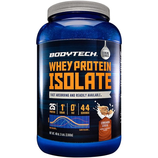 [BRSWYZAZB55BGGYY] BodyTech Whey Protein Isolate Powder, Cinnamon Cereal, 3 lb, 47 Servings