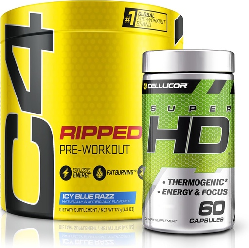 [BRSROAT7PMMRQCAY] C4 Ripped & SuperHD, The Thermogenic Bundle, C4 Ripped Pre Workout Powder, ICY Blue Razz 30 Servings + SuperHD with Capsimax and Green Tea Extract, 60 Servings