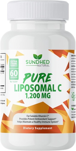 [BRSWYZYBOUARQ33K] Pure Liposomal Vitamin C - 1200mg Immune System &quot; Collagen Health Booster, Helps Anti Aging Skin Vitamins, Sodium Ascorbate, Sunflower Lecithin, Lypo Spheric - 60 Capsules