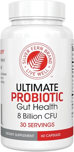 [BRSWKFIYCAIRMFDE] Silver Fern Brand Ultimate Probiotic - Probiotics for Women & Men - 8 Billion CFU Spore-Forming Gut Health Supplement - DNA Verified, Vegan, Shelf-Stable, High Survivability - 60 Capsules