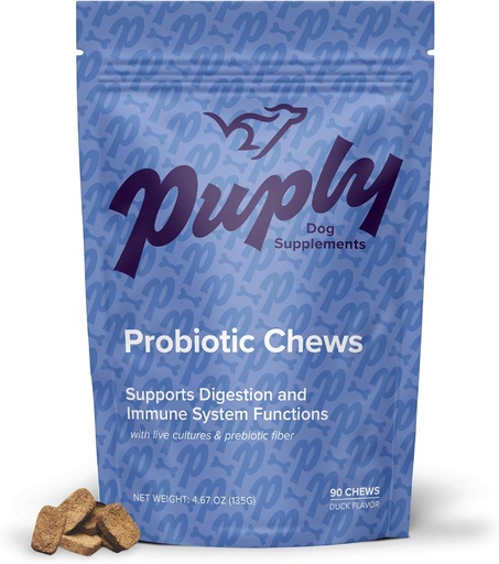 [BRSRA2YTCV5RS23L] Probiotics for Dogs - Veterinarian-Formulated Soft Chews with Prebiotic Fiber - Supports Digestion, Immunity, and Allergy Relief - Delicious Duck Flavor - 90 Count