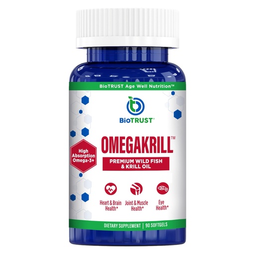 [BRSWKHAODIARE2D3] BioTrust OmegaKrill Fish & Krill Oil EPA DHA Omega 3 Supplement, 60 Caps | Provides phospholipid omega-3s to support cardiovascular, cognitive, joint, eye & skin health
