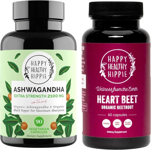 [BRSROCT6AQFRQADJ] Happy Healthy Hippie Beetroot Capsules & Organic Ashwagandha Stress Support Supplement Capsules