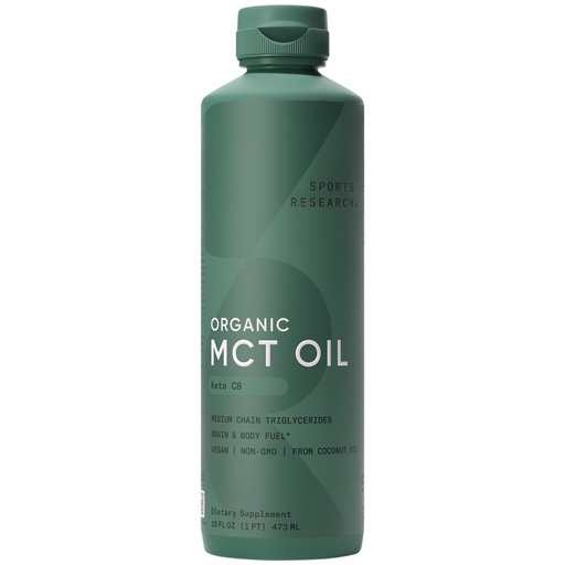 [BRSWGEAPBEFWAALJ] Sports Research Organic MCT Oil - Vegan & Keto C8, MCTs from Coconuts - Fatty Acid Brain & Body Fuel, Non-GMO & Gluten Free - Flavorless Oil, Perfect in Coffee, Tea & Protein Shakes - 16 oz