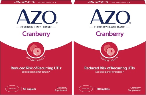 [BRSRAY35CQJQ4CDG] AZO Cranberry Urinary Tract Health Supplement, 1 Serving: 1 Glass of Cranberry Juice, Sugar Free Cranberry Pills, 50 Count (Pack of 2)