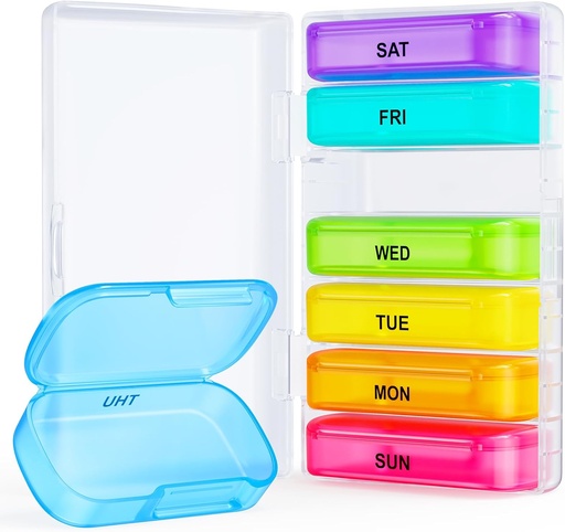 [BRSROEL3O4NBEADZ] ZIKEE 7 Packs Extra Large Pill Organizer, Portable Pill Box 7 Day for Pocket, Purse, Weekly Pill Case with Dual-Protection Design, Pill Container for Medication, Vitamin, Fish Oil, Supplement