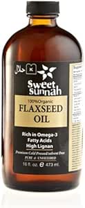 [BRSWI2TZAR6AOD3O] Certified Organic Pure Bottle Cold Pressed Flax Seed Oil 16oz- No preservatives & Artificial Color- SweetSunnah