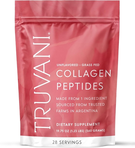[BRSRMAI3A4FRQ3Y3] Truvani Hydrolyzed Collagen Peptides | Unflavored | 28 Servings | 20g Grass-Fed Collagen Protein Powder | Promotes Hair, Skin, and Nail Health | Dairy & Gluten Free | Women & Men | Package May Vary