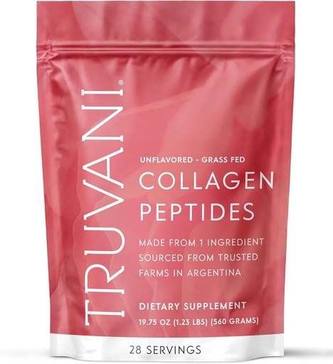 [BRSRMAI3A4FRQ3Y3] Truvani Hydrolyzed Collagen Peptides | Unflavored | 28 Servings | 20g Grass-Fed Collagen Protein Powder | Promotes Hair, Skin, and Nail Health | Dairy & Gluten Free | Women & Men | Package May Vary