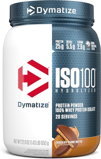 [BRSW2HY3PMDWGHIU] Dymatize ISO100 Whey Білок порошок Ізолят, Шоколадний горіховий масло, 25г білка, 5.5г BCAAs, Менше Than 120 Кал., Клейков Безкоштовна, 1г Жир, 1г Цукор, 2г Карб (20 Сервірування)