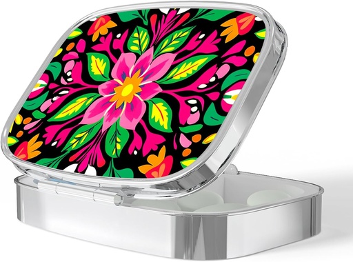 [BRSRAGL5C4HBMET6] Pill Box-2 Compartment 작은 알약 케이스 휴대용 포켓 & Purse 단일 알약 캐리어 Pill 컨테이너를 유지 비타민 약물 물고기 오일 및 보충제 BPA-Free (Garden Party-02)