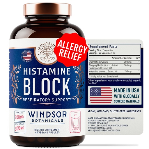 [BRSRMGAFPJ6QOF32] Histamine Blocker for Allergies - Quercetin, Stinging Nettle Flavonoids Natural Antihistamine Tablets - Allergy Relief Supplements & Antihistamines for Adults - 60 Vegan Histamine Block Capsules