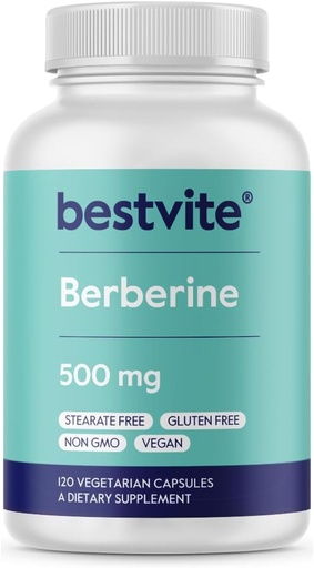 [BRSWGZYROACBO3LH] Berberine 500 mg Per Capsule (120 Vejetaryen Capsules) - No Fillers - No Stearates - No Flow Agents - Vegan - Gluten Free - Non GMO