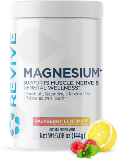 [BRSROFT5AF6QEG37] Revive MD Magnesium Powder Supplement - Magnesium Carbonate & Taurate Powder Drink Supports Healthy Bones, Muscles, & Nerves - Vegan-Friendly, Gluten-Free & Soy-Free (Raspberry Lemonade, 30 Servings)