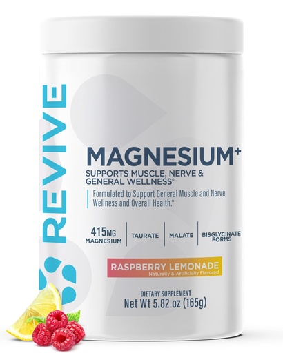 [BRSROFT5AF6QEG37] Revive MD Magnesium Powder Supplement - Magnesium Carbonate & Taurate Powder Drink Supports Healthy Bones, Muscles, & Nerves - Vegan-Friendly, Gluten-Free & Soy-Free (Raspberry Lemonade, 30 Servings)