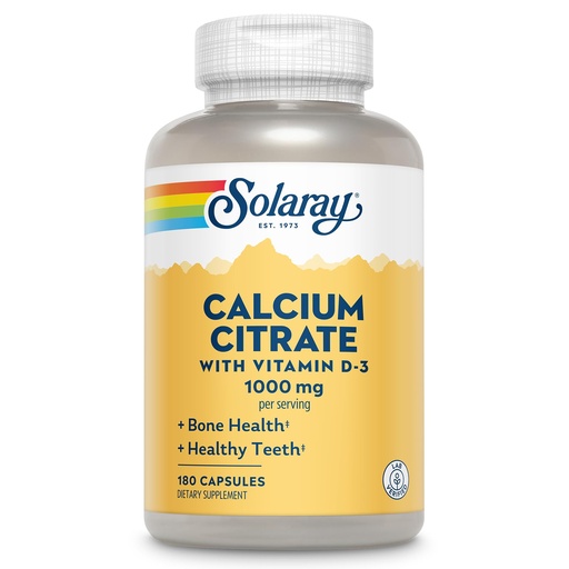 [BRSWIYT3PMCGOCQ7] Solaray Calcium Citrate with Vitamin D3 1000mg - Bone Strength and Healthy Teeth Support - Gentle Digestion Formula - Lab Verified, 60-Day Guarantee - 30 Servings, 180 Capsules