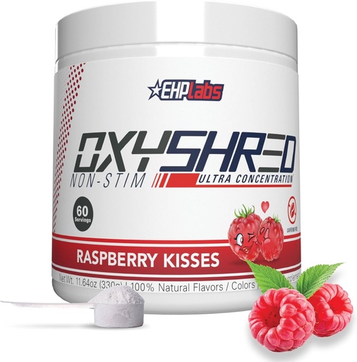 [BRSWYBA6OJ6GOADJ] EHP Labs OxyShred Non Stimulant Pre Workout Powder - Stim Free, Caffeine Free Preworkout for Men & Women - Non Stim Preworkout - Sugar Free Energy Powder - Raspberry, 60 Servings