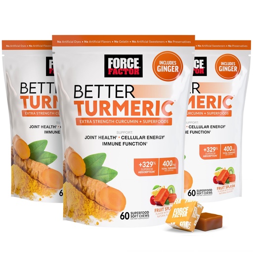 [BRSW2CQLDMMGMFI6] Force Factor Better Turmeric Joint Support Supplement for Extra Strength Joint Health, Featuring HydroCurc Turmeric Curcumin with Black Pepper for Superior Absorption, Fruit Splash, 180 Soft Chews