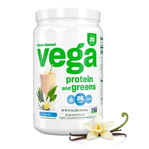 [BRSWIAYZOVYA2C36] Vega Premium Protein + Supergreens, Vanilla – 20g Vegan Protein, Dairy & Gluten Free, 21.7 oz (20 Servings)