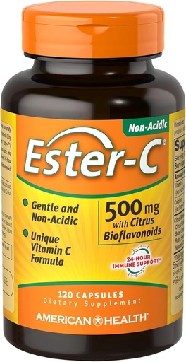 [BRSWIYQGCN7QEAA5] Amerikansk Helse Ester-C med Citrus Bioflavonoider Kapsler - Gentle På Mage, Ikke-Acidic Vitamin C - 500 mg, 60 Serveringer, 120 greve