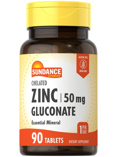 [BRSWKYYHB4DBOFDK] Sundance Zinc Supplement 50mg | 90 Tablets | Chelated Essential Mineral | Vegetarian, Non-GMO, and Gluten Free