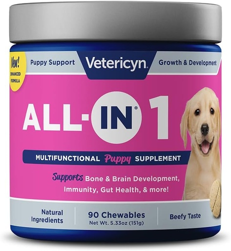 [BRSWGCQOOAAWEGYY] Vetericyn All-in 1 Multifunctional Puppy Supplement | Digestive Enzymes + Antioxidant Immune Support for Puppies + Vitamins, Minerals, Prebiotics, Probiotics, and Omegas. 90 Count