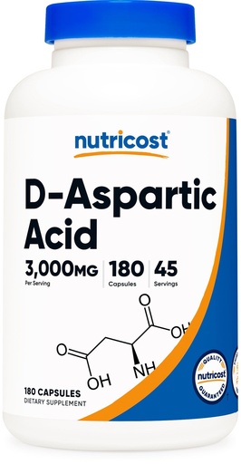 [BRSWKHDZAYNR6CL4] Nutricost D-Aspartic Acid (DAA) Capsules 3000mg Per Serving (180 Capsules) - Non-GMO