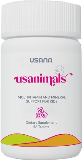 [BRSWIFITCB5GKETO] USANA Usanimals Multivitamin for Kids - Daily Chewable Tablets with Vitamins A, C, D, E, B6, B12, Zinc, Iron - Supports Immune, Bone & Brain Health - Essential Nutrients for Ages 2-12 - 56 Tablets