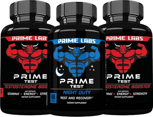 [BRSRAY3ROIDRSHQ3] Prime Labs Prime Test Testosterone Booster (60 Count, 2-Pack) + Night Duty Sleep Supplement (60 Count)