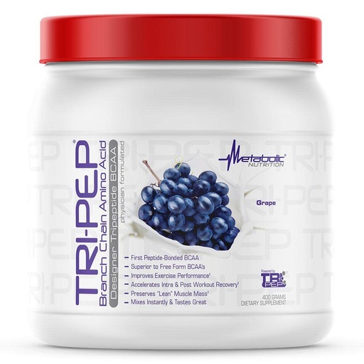 [BRSWEBA2BYDRMAY3] Metabolic Nutrition - TRIPEP - Tri-Peptide Branch Chain Amino Acid, BCAA Powder, Pre Intra Post Workout Supplement, Grape, 400 Grams (40 Servings)