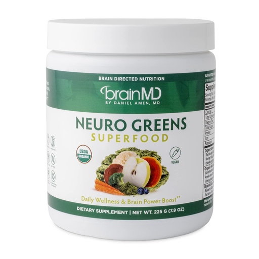 [BRSW2HYNCJ7RS3Q7] BRAINMD Dr Amen Neuro Greens Superfood - 7.9 oz - Supports Whole-Body Wellness, Digestion + Immune & Brain Health - Gluten Free - 30 Servings
