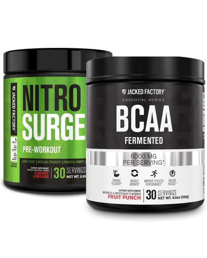 [BRSRMATROQCGK2A2] Jacked Factory Nitrosurge Pre-Workout in Cherry Limeade & BCAA in Fruit Punch for Muscle Building and Recovery