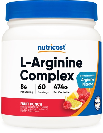 [BRSROHAOOABWMHY3] Nutricost L-Arginine Complex (Fruit Punch, 60 Servings) - Gluten Free, Non-GMO