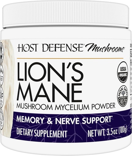 [BRSWGBQDOV5BSEI6] Host Defense Lion's Mane Powder - Brain Health Support Supplement - Mushroom Supplement for å støtte fokus & minne funksjon - Immun & nervesystem Støtte Supplement - 3,5 oz (66 Serveringer)*