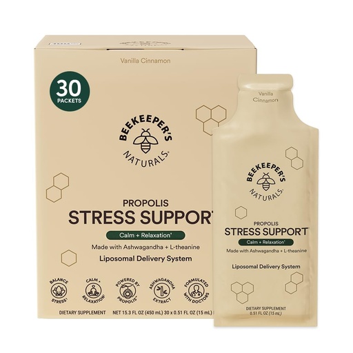 [BRSRAZQPAADWEELU] Ashwagandha Liposomal Stress Support by Beekeeper's Naturals, 600mg with Propolis, L-Theanine, Anti-Stress Support for Calm & Relaxation, 30ct
