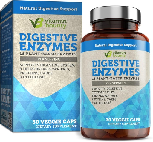 [BRSWGHTYDEHWYD3G] Vitamin Bounty Digestive Enzymes - Prebiotics with 18 Enzymes, Digestive Enzymes for Women and Men, Digestion Supplement, Aid in Breaking Down Fats, Proteins, and Carbohydrates - 30 Capsules