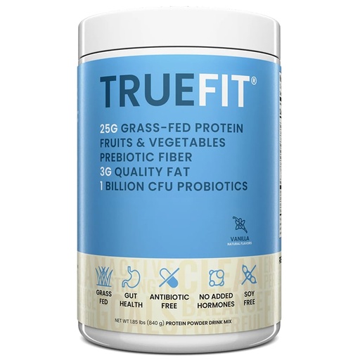 [BRSWGFAKCQFWAH3X] TrueFit High Fiber Protein Powder, Grass-Fed Whey Meal Replacement Shake with Prebiotics, Probiotics, & Organic Superfoods, Keto Friendly, Gluten Free